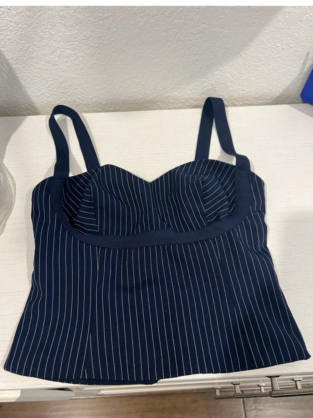 Princess Polly Navy Pinstripe Bustier Bandeau
